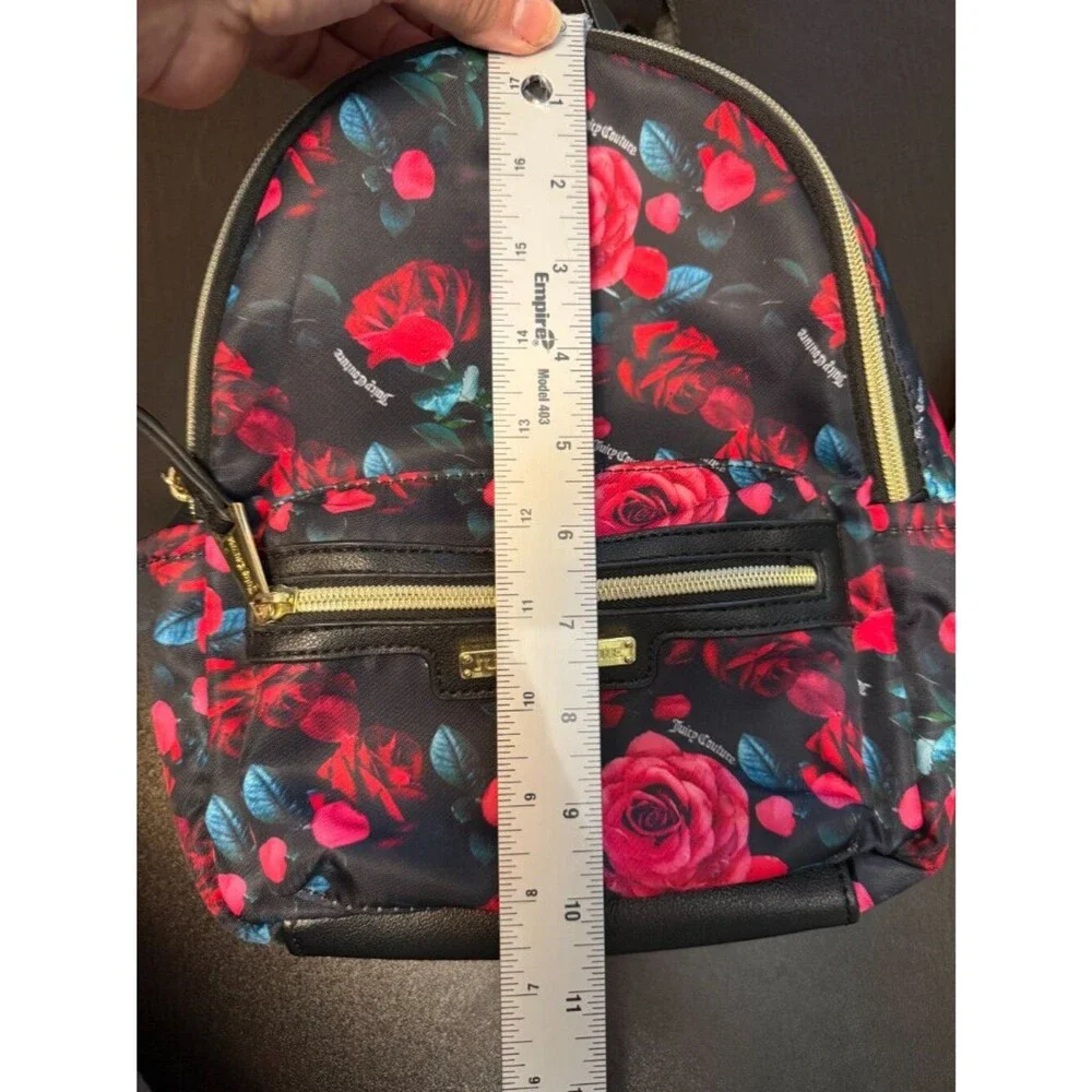 Juicy Couture Rosie Floral Mini Backpack - Black with Red Roses & Gold